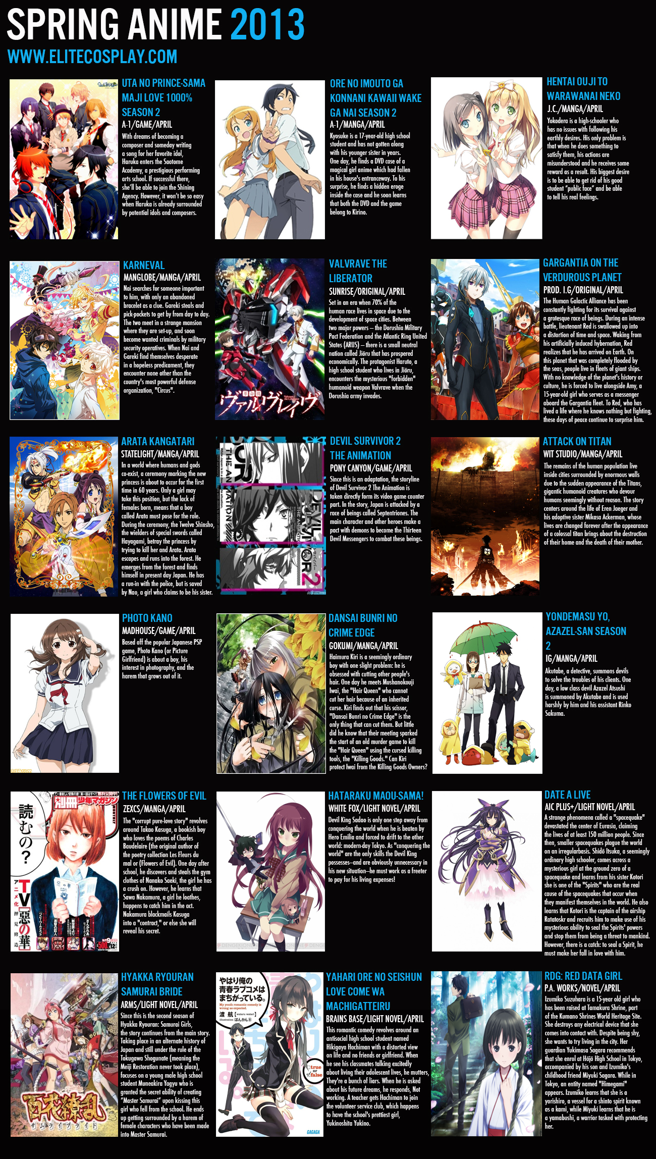 Spring 2013 Anime Line Up - Elite Cosplay